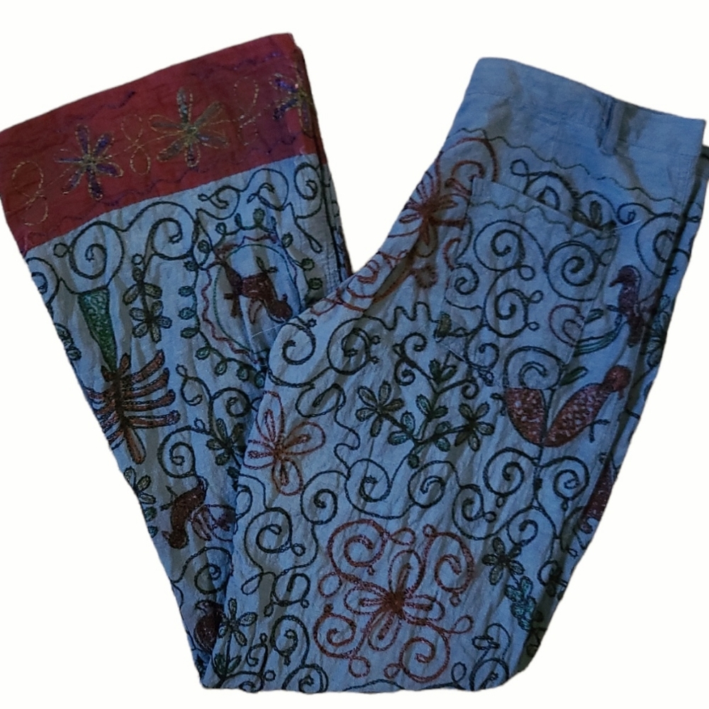 Vintage, Embroidered Flare-Cut Pants